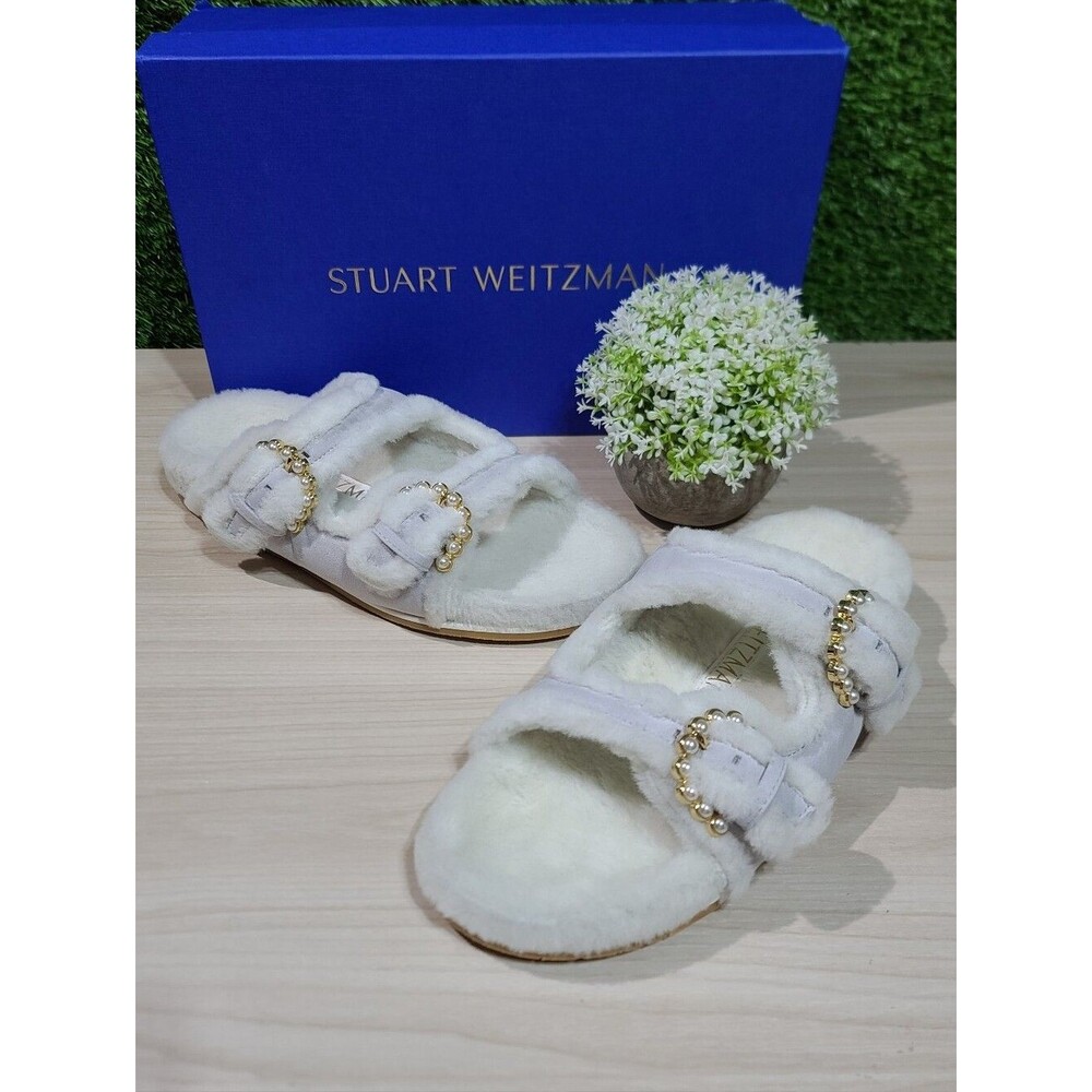 Stuart Weitzman Piper Chill Slide Sandals - Perla/White US 8 B New
